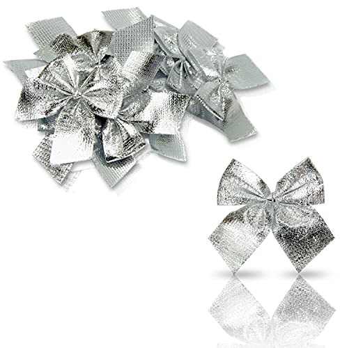 * 12er Set metallic Zierschleifen Schleifen Weihnachtsbaum-Deko Weihnachtsdeko Gesteckdeko, Farben wählbar (metallic-Silber)