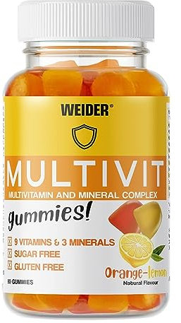 Weider Multivit Gummies - 9 Vitamins and 3 Essential Minerals (zinc, Iodine, Selenium) - Low in Calories (only 13 kcal per dose) - Sugar- and Gluten-Free - 80 Gummies