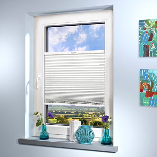 Sun World Plissee nach Maß, deutsche Wertarbeit, Design: Crush, alle Größen (Farbe: Weiß, Höhe: 101-110cm, Breite: 81-90cm)