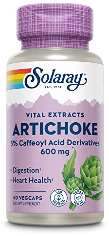 SOLARAY Artichoke Leaf Extract Capsules 600 mg - Artichoke Supplement for Men & Women, Supports Liver, Digestive & Heart Health, Herbal Support for Adults, Vegan - 60 Veg Caps