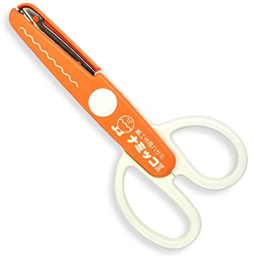 CANARY Kids Scissors Craft Scissors Decorative Edge, Safety Blunt Tip Japanese Stainless Steel Blade, Zig Zag Scissors for Preschool Child, Safe Paper Edger Tool, Made in JAPAN, Orange Wavy Round Edge