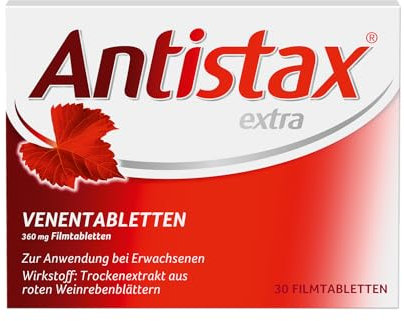 Antistax extra Venentabletten, Filmtablette 360 mg, 30 Stück, mit der medizinischen Kraft des Roten Weinlaubs, bei schweren & geschwollenen Beinen, nächtlichen Wadenkrämpfen, Venenschwäche