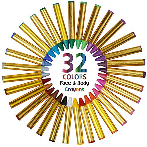 Dress Up America Face Paint Crayons -Safe Non-Toxic Face And Body Paint Made in Taiwan - Halloween Makeup Face Painting Kit for Kids & Adults (32 crayon set)