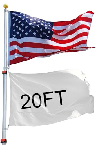 Yeshom 20ft Telescopic Flag Pole Kit with 3'x5' US American Flag & Ball Top Sleeve Set Aluminum Telescoping Flagpole Fly 2 Flags for Outdoor Tailgate Camper RV Tire Mount Inground Outside House