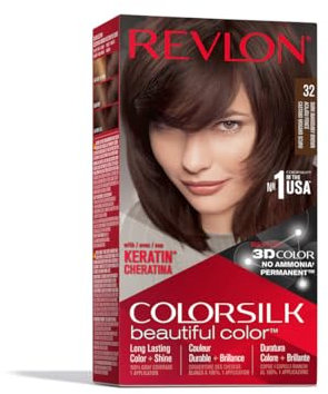 Revlon ColorSilk Colorazione Permanente Capelli Fai-da-te a Casa, Senza Ammoniaca e Arricchita con Cheratina, 32 - Castano Mogano Scuro