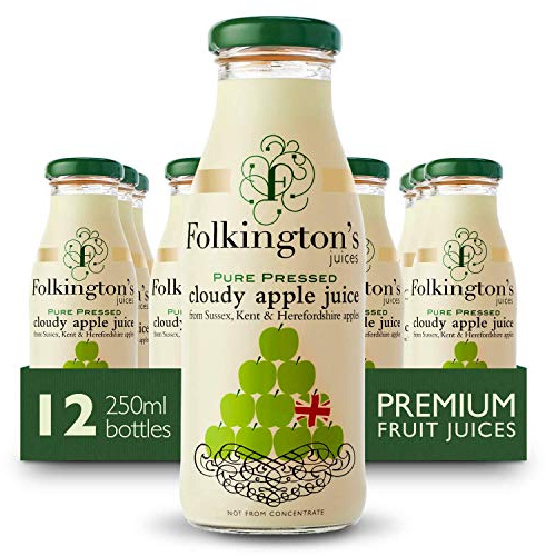 Folkington's Fruit Juice, Cloudy Apple Juice, 12 Glass Bottles, Pure Fruit Juice, Multipack 12 x 250 ml