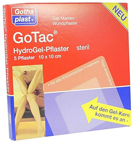 GoTac L Hydrogelpflaster 10 cm x 10 cm steril, 5 St. Pflaster