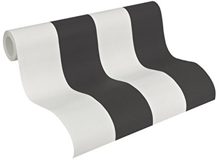 A.S. Création Carta da parati in tessuto non tessuto - a righe in nero e bianco - Carta parati per diverse stanze - Carta da parete in 10,05 m x 0,53 m