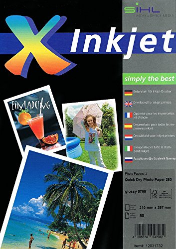sihl Premium Fotopapier Hochglanz, Keramikbeschichtet, 280 g/m², DIN A4, Photopapier, Glossy, hochglänzend, 50 Blatt