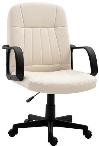 Homcom Drehstuhl, Kunstleder, Computerstuhl, Schreibtischstuhl, Büromöbel, in Creme/Weiß