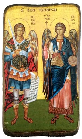 Iconsgr Wooden Greek Christian Orthodox Wood Icon of Archangel Michael and Gabriel / A0