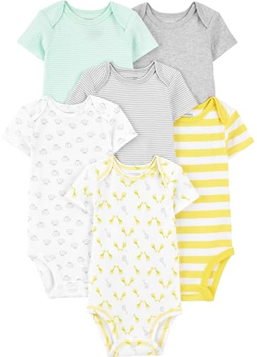 Simple Joys by Carter's Body de Manga Corta Unisex Bebés, Pack de 6, Gris/Amarillo, Prematuro