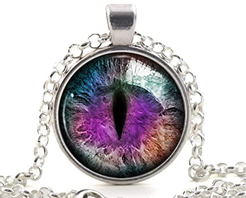 Purple Dragon Eye Necklace, Silver Pendant, Prismatic Art Jewellery Gifts.