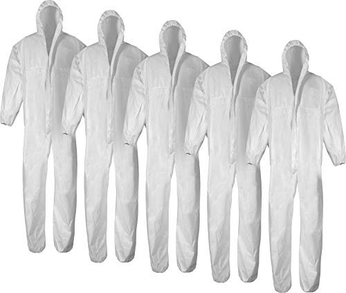 normani 1-10 Stück Einweg Schutzanzug Overall aus Polypropylen mit Kapuze und Reißverschluss [Gr. M-XXXL] Farbe 5 Stück Größe L