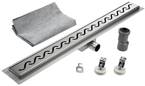 KOBERT GOODS Edelstahl-Rinne G008-70cm mit Siphon und Haarsieb als Komplett-Set Boden und Dusch-Ablauf Unterschiedliche Muster und Variationen in den Größen 50-120cm erhältlich