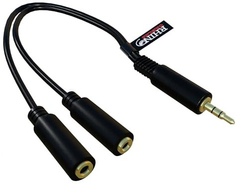 rhinocables - 3.5mm Stereo Jack Splitter Cable | Share Audio from 1 Device to 2 Outputs | Durable & Portable for Travel & Gatherings | Universal Compatibility | 20cm Length, Black