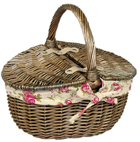 Red Hamper Rot behindern Antique Wash doppelt verschließbare Picknickkorb oval Garten Rose Futter, Braun, Klein