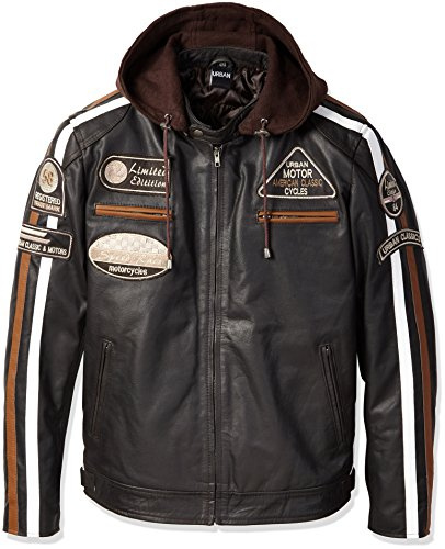 URBAN 5884 Veste de Moto Homme en Cuir d’Agneau Véritable avec Protections Amovibles – Blouson Moto avec Protections Dos, Épaules et Coudes