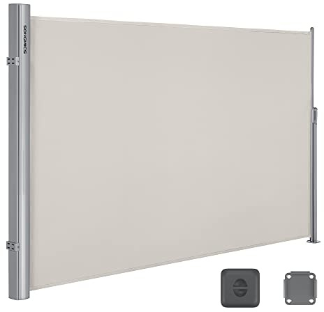 SONGMICS 2 x 3,5 m (H x l) - Store latéral rétractable - Paravent - Pare-Soleil - pour Balcon, terrasse, Jardin - avec Fixation au Sol - Protection de la Vie privée - Beige GSA205E | Tissus en Polyester 280 g, Pare-Soleil, Certifié par TÜV SÜD, Beige, Collection SHELD GSA205E