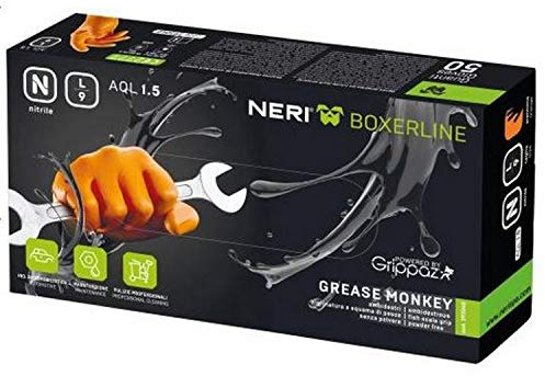 Lot de 50 gants en nitrile taille XXL Orange sans poudre moletée robuste et professionnelle