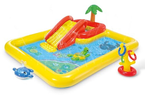 Intex 100 x 77 Inflatable Ocean Play Center - Backyard Toddler Kiddie Pool and Water Game Outdoor Set with Water Slide and Built-in Sprayer