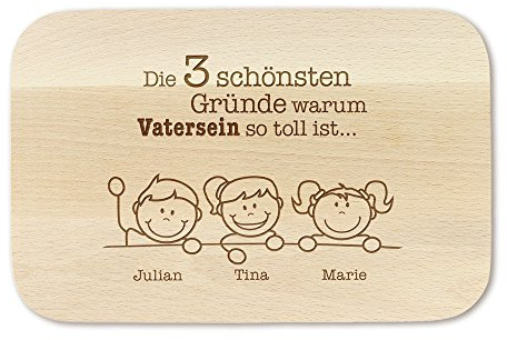 Casa Vivente Frühstücksbrettchen mit Gravur – „Schönste Gründe warum Vatersein so toll ist…“ – Personalisiert mit Namen – Schneidebrett aus Ahornholz – Vatertag – Geburtstag – Geschenk für Männer
