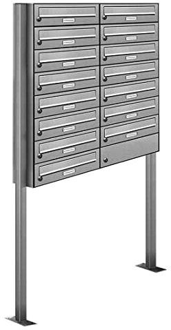 AL Briefkastensysteme 15er V2A Edelstahl Stand Briefkasten rostfrei als 15 Fach Briefkastenanlage Freistehend DIN A4 in Postkasten Design modern