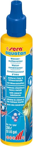 sera aquatan 50 ml | Wasseraufbereiter Aquarium Zubehör entfernt Chlor & Schwermetalle | Aquarium Wasseraufbereiter für fischgerechtes Wasser | pH-Neutral | Für 200 Liter Aquarienwasser