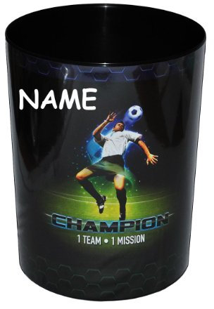 alles-meine.de GmbH Papierkorb Fußball Champion Sport - Kunststoff - incl. Name - Mülleimer Eimer Aufbewahrungsbox für Kinder Jungen - Fussballer/Abfallbehälter/Abfalleimer K..