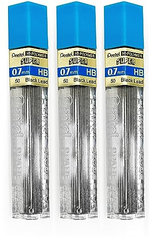Pentel 0.7mm Size HB Shade Hardness Pencil Refill Replacement Spare Leads Hi Pollymer Super For Automatic & Mechanical Pencils (Pack Of 3 Tubes - 36 Pieces)