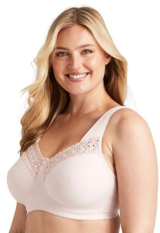Miss Mary of Sweden - Broderie Anglaise, Non Wired Bras for Women, Everyday Bras, Comfortable Cotton, Supportive Full Coverage 38G Dusty Pink