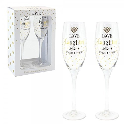The Leonardo Collection Paire de flûtes à champagne personnalisées avec cœur en cristal et inscription en anglais
