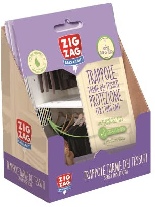 Zig Zag, Il Salva Abiti, Trappola adesiva preincollata con feromoni per attrarre le tarme dei tessuti, senza insetticida, confezione da 2 trappole