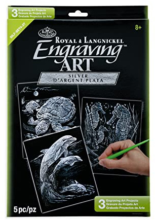 Royal & Langnickel SILF-SET4 - Engraving Art/Kratzbilder, DIN A4, Wasserwelt, 3-teilig Vorteilspack, silber