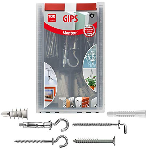 TOX Hohlraum - Sortiment Monteur Gips 62 tlg, beinhaltet die wichtigsten Hohlraumdübel mit den optimal passenden Schrauben bzw. Haken, 094901061