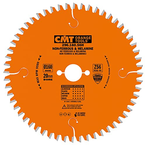 CMT Orange Tools Kreissägeblatt HW 160 x 2,2 / 1,6 x 20 Z=56 TCG - 296.160.56H - für eisenfreies Material, Plastik und Laminat