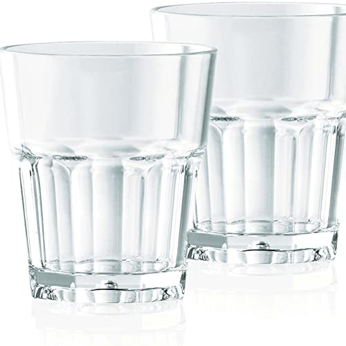Kerafactum Set di 2 bicchieri infrangibili, in plastica resistente, per acqua, whisky, whisky, bicchieri da whisky, bicchieri da whisky, in vero effetto vetro, impilabili, senza BPA