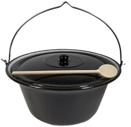 troph-e-shop Set Ungarischer Gulaschkessel 4 Liter Suppentopf Emaille + Deckel + Kochlöffel