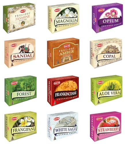 12 Assorted Boxes of HEM Incense Cones, Best Sellers Set 12 X 10 (120 total) by Hem