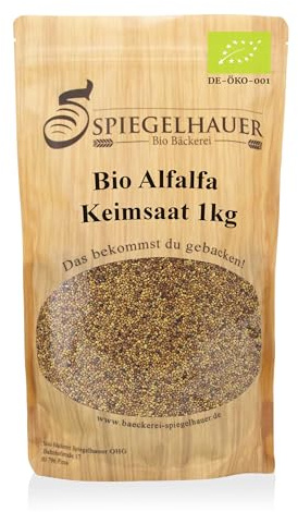 Semillas orgánicas para germinados de alfalfa - Semillas para germinar brotes de alfalfa - fuente de energía saludable - nutritivas y sabrosas para ensaladas - Contenido: 1 kg semillas de alfalfa