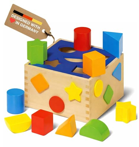 Goki Wooden Shape Sorting Cube for Toddlers 1-3 I 12 Shape Sorter Blocks, Montessori Learning Toy, Color Sorting & Fine Motor Skills Activity Cube