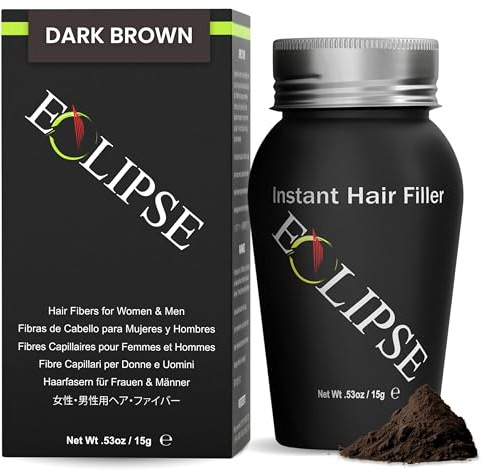 ECLIPSE Hair Fibres Dark Brown for Thinning Hair for Women & Men to Conceal Hair Loss in 15 Seconds - 100% Undetectable Hair Building Fibres, 15g