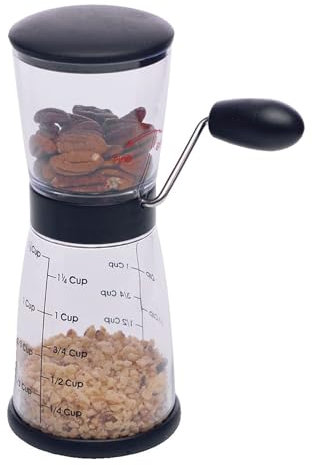 Westmark Molinillo de frutos secos con recipiente medidor/recolector con escala, Volumen: aprox.275 ml, Acero inoxidable / plástico, Negro / transparente, 97702270