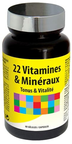 NUTRIEXPERT – 22 Vitamines & Minéraux – Aide à réduire la fatigue – Tonus & Vitalité – Vitamines B1-B2-B5-B6-B8-B9-B12, Cuivre, Sélénium et Iode, Provitamine A, E et Molybdène – 60 Gélules végétales
