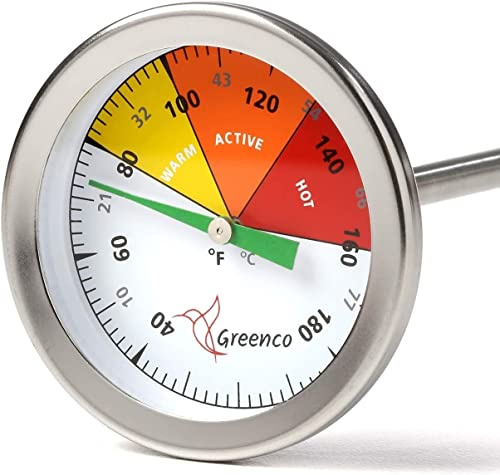 Greenco Kompost-Thermometer für Erde, Edelstahl, Celsius und Fahrenheit, 50,8 cm Stiel L