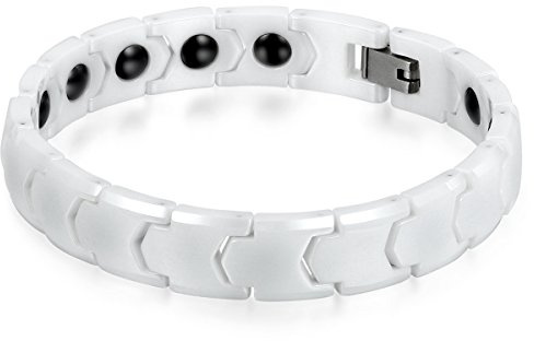 JewelryWe Smycken herrarmband, keramiskt porslin, 11 mm bred klassisk polerad länk magnetarmband armkedja, svart vit, 8(202mm), Keramik, utan sten