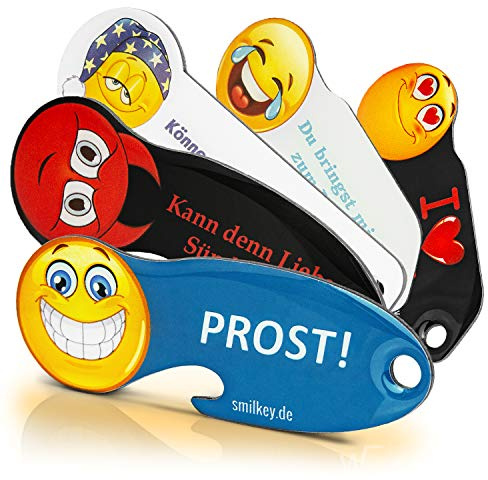 Code24 Einkaufswagenlöser, 2 x Smiley 5er SET , Schlüsselanhänger mit Einkaufschip & Schlüsselfinder, inkl. Registriercode für Schlüsselfundservice, multifunktionale Einkaufswagenchips, Key-Finder, 10er Set