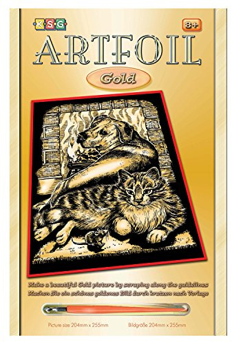MAMMUT 8260604 - Artfoil, Kratzbild, Tiermotiv, Tierfreunde Hund, Katze, gold, Komplettset mit Kratzbild, Kratzmesser und Anleitung, Scraper, Scratch, Kratzset für Kinder ab 8 Jahre
