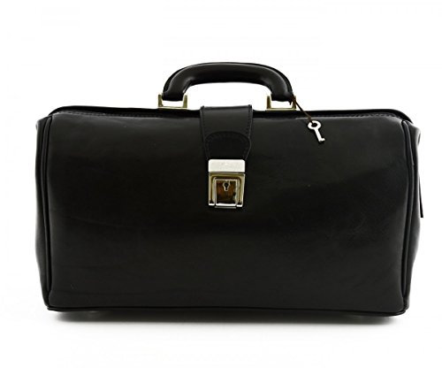 Dream Leather Bags Made in Italy toskanische echte Ledertaschen Leder Arzttasche, Schnallenverschluss Mit Schlüssel Farbe Schwarz - Italienische Lederwaren - Aktentasche