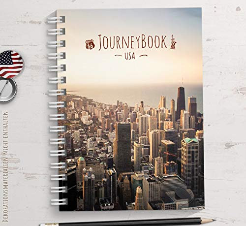 Kipitan Reisetagebuch USA/Amerika zum selberschreiben oder als Abschiedsgeschenk - DIN A5 mit animierenden Aufgaben und Challenges und Reise-Zitaten